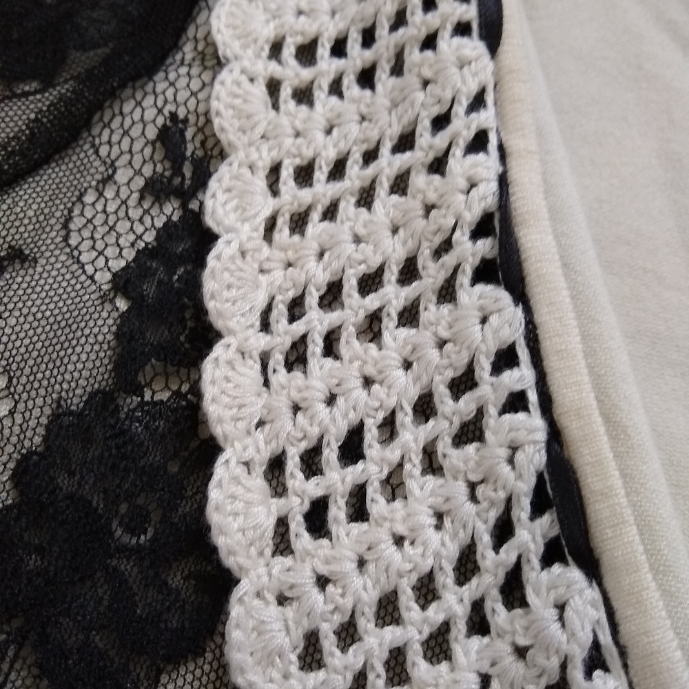Victorian Ruffle Knit Crochet Black Lace Overlay - Gem